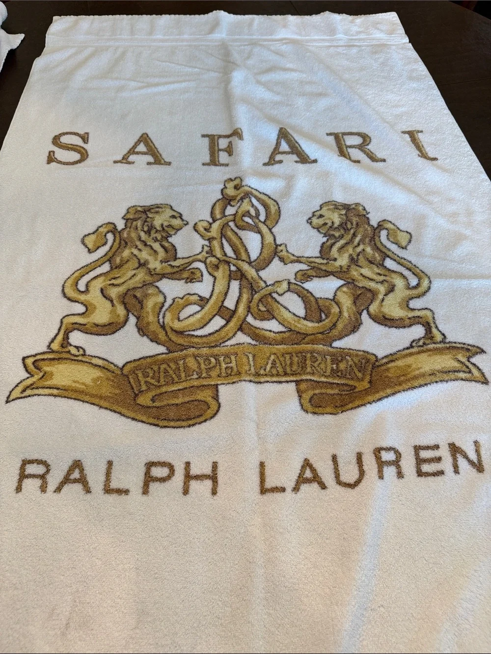 2- Matching Ralph Lauren White and Gold Safari Crest Towel